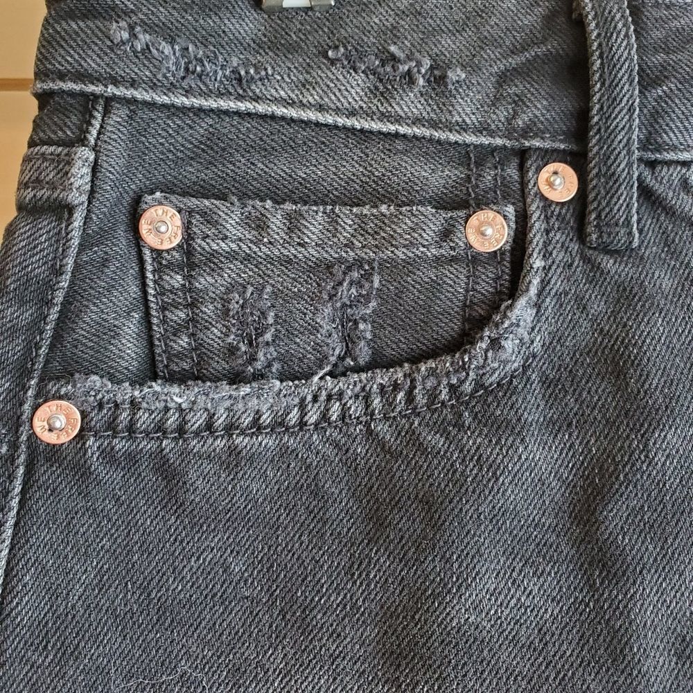 Free People Good Times Frayed Black Denin Jean Shorts - Picture 7 of 10